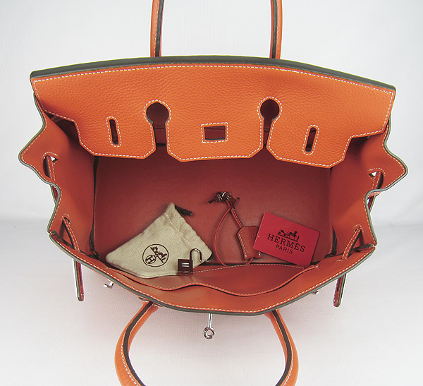High Quality Fake Hermes 35CM Embossed Veins Leather Bag Orange 6089